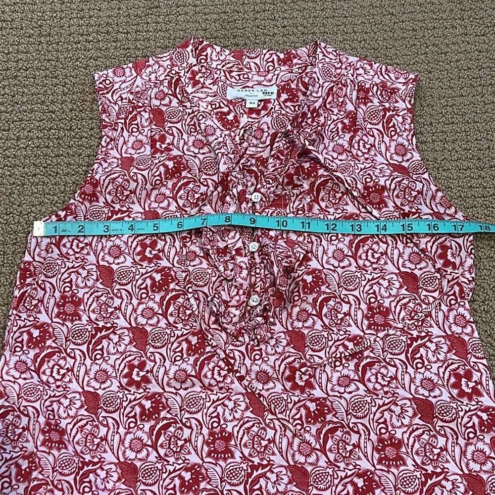 Derek Lam Red Vintage Floral Sleeveless Top Ruffle Button Neckline size 6 Boho - Picture 13 of 15